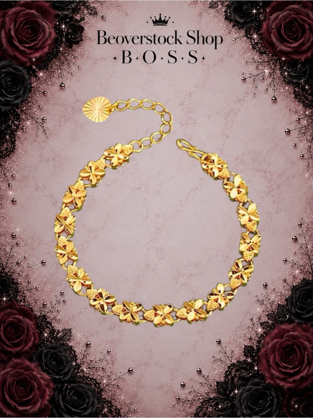 New 18K Gold Plated 8 Inch Four-leaf clover Chain Bracelet Unisex